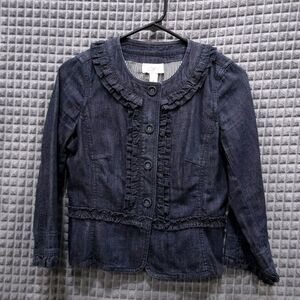 Denim Jean Ruffle Jacket SzSm Cottage Prairie Cowgirl Preppy Lagenlook Boho Chic